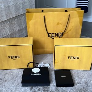 Selling entire lot: Fendi box and bags, Chanel bag and saint laurent box